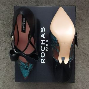 Rochas Brown / Teal Multi Brocade w/ Bow Heels EU 39.5